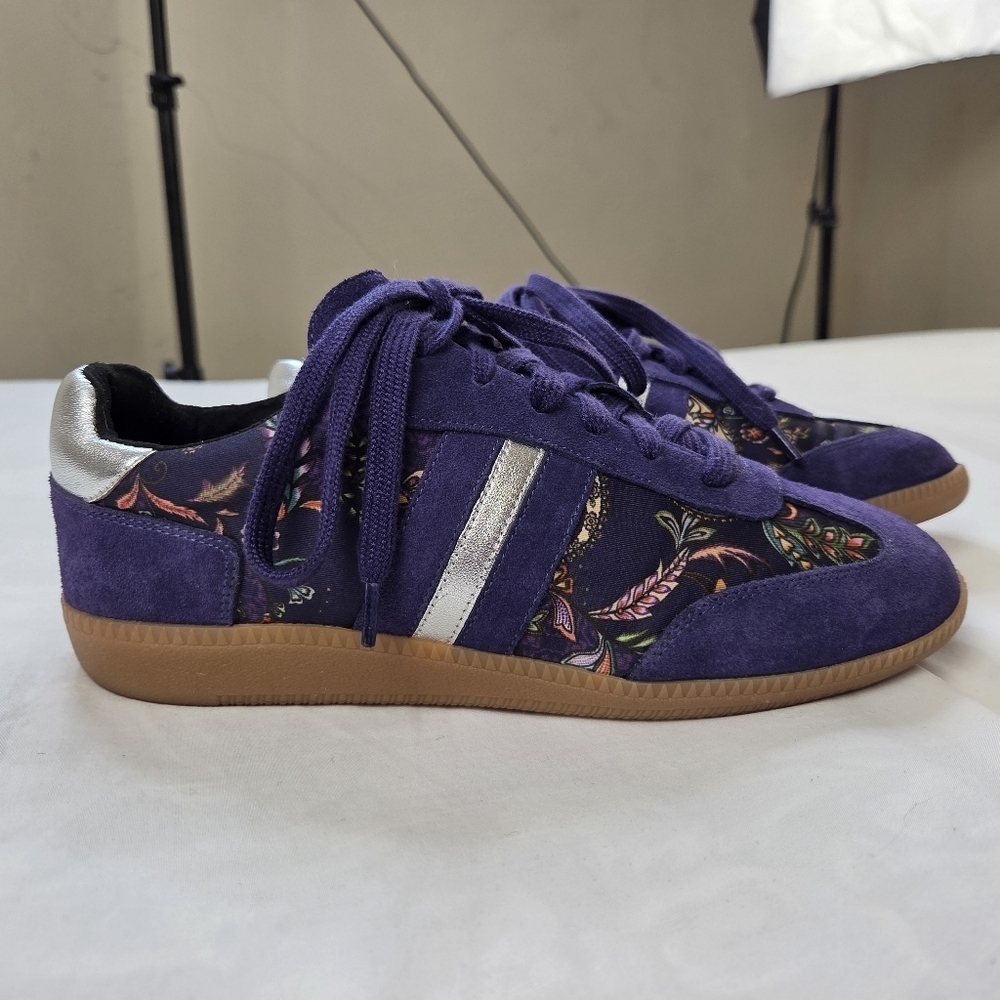 Johnny Was Purple Suede Floral Paisley Sneakers Boho Festival Shoes Women’s 9